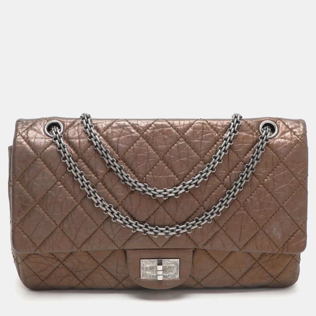 luxury-women-chanel-used-handbags-p1162202-019 Chanel Metallic Brown Quilted Aged Leather Reissue 2.55 Classic 227 Flap Bag