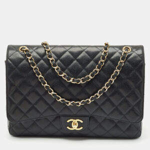 Chanel Black Quilted Caviar Leather Maxi Classic Double Flap Bag