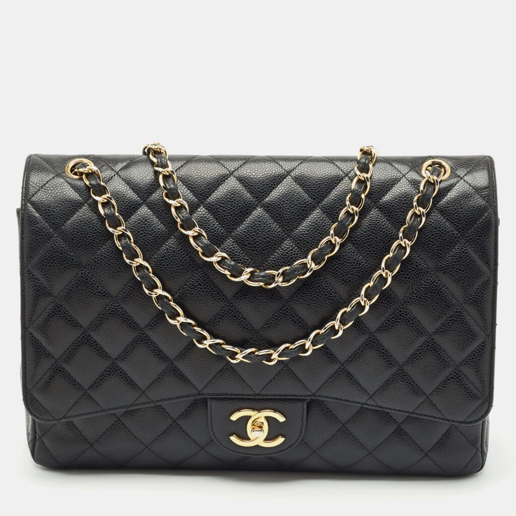 luxury-women-chanel-used-handbags-p1162210-010 Chanel Black Quilted Caviar Leather Maxi Classic Double Flap Bag