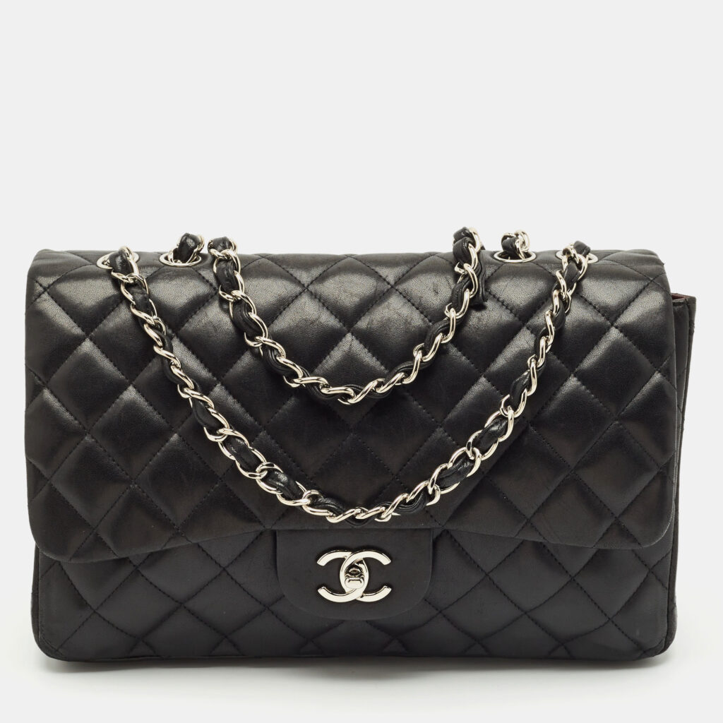 luxury-women-chanel-used-handbags-p1162255-009 Chanel Black Quilted Leather Jumbo Classic Single Flap Bag