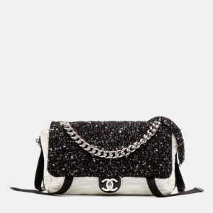 Chanel Black White Bicolor Tweed and Nylon Astronaut Essentials Flap