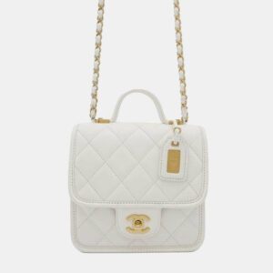 Chanel White Caviar School Memory Mini Top Handle Flap