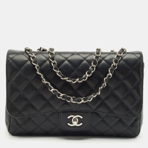 Chanel Black Quilted Caviar Leather Jumbo Classic Single Flap Bag