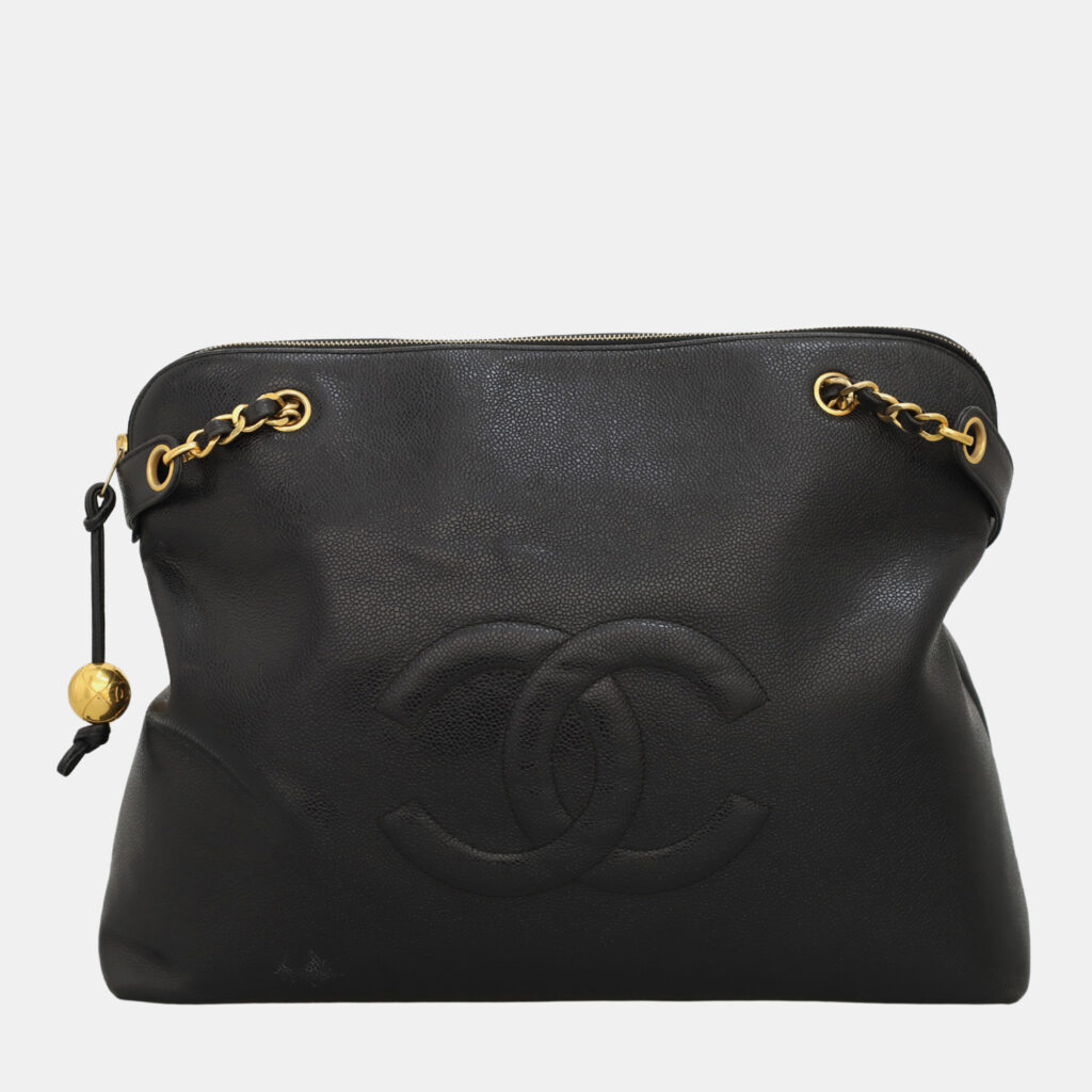luxury-women-chanel-used-handbags-p1163086-002 Chanel Black Vintage Caviar Large CC Shoulder Bag