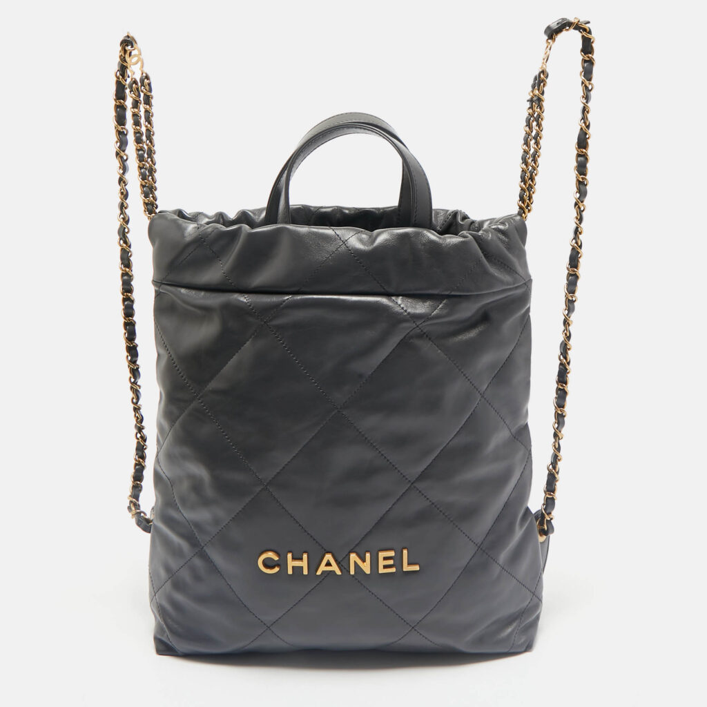 luxury-women-chanel-used-handbags-p1163392-012.jpg Chanel Dark Grey Quilted Leather 22 Backpack