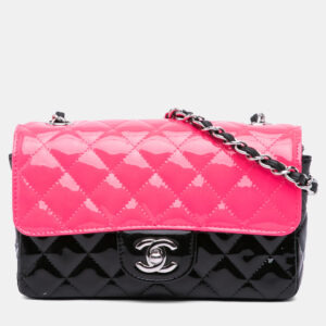Chanel Black/Pink Mini Rectangular Classic Patent Single Flap