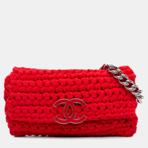 Chanel Red Neoprene Fancy Crochet Flap