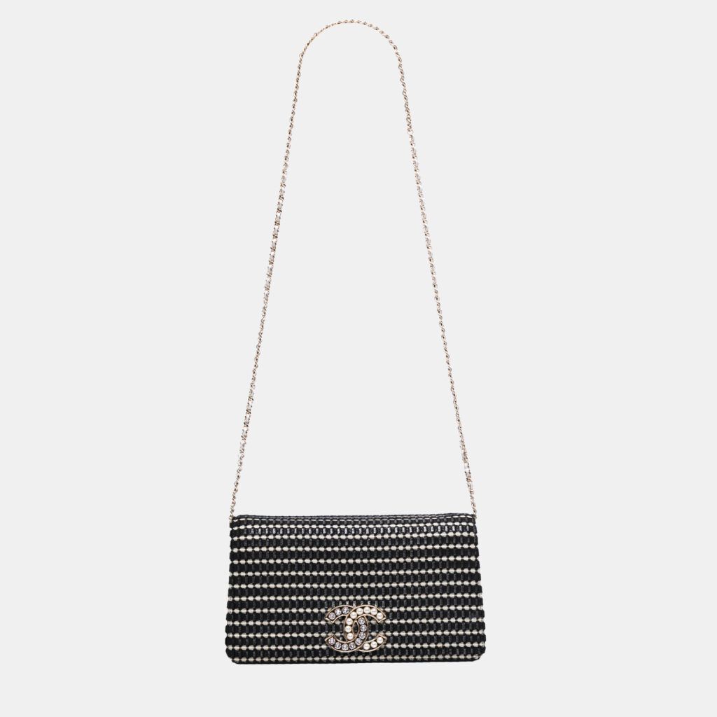luxury-women-chanel-used-handbags-p1163632-013 Chanel Black CC Bicolor Woven Lambskin Crystal Pearl Flap