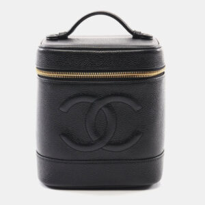 Chanel Black Grained Calfskin Leather  Coco Mark Vanity Handbag