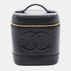 Chanel Black Grained Galfskin Leather Coco Mark Vanity Handbag