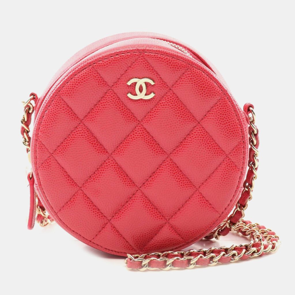 luxury-women-chanel-used-handbags-p1163902-004 Chanel Red Quilted Caviar Round Clutch With Chain