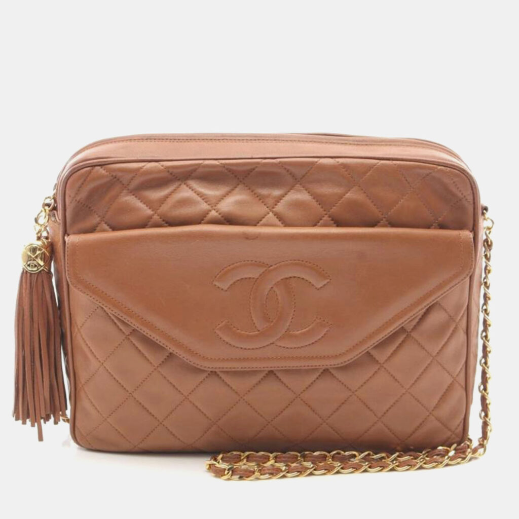 luxury-women-chanel-used-handbags-p1163917-005 Chanel Brown Quilted Front Pocket Camera Bag