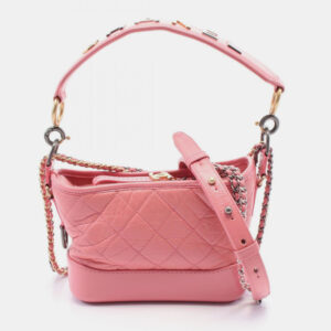 Chanel Pink Leather Small Logo Strap Gabrielle Hobo Bag