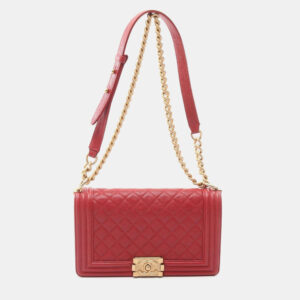Chanel Red Grained Leather Boy Shoulder Bag