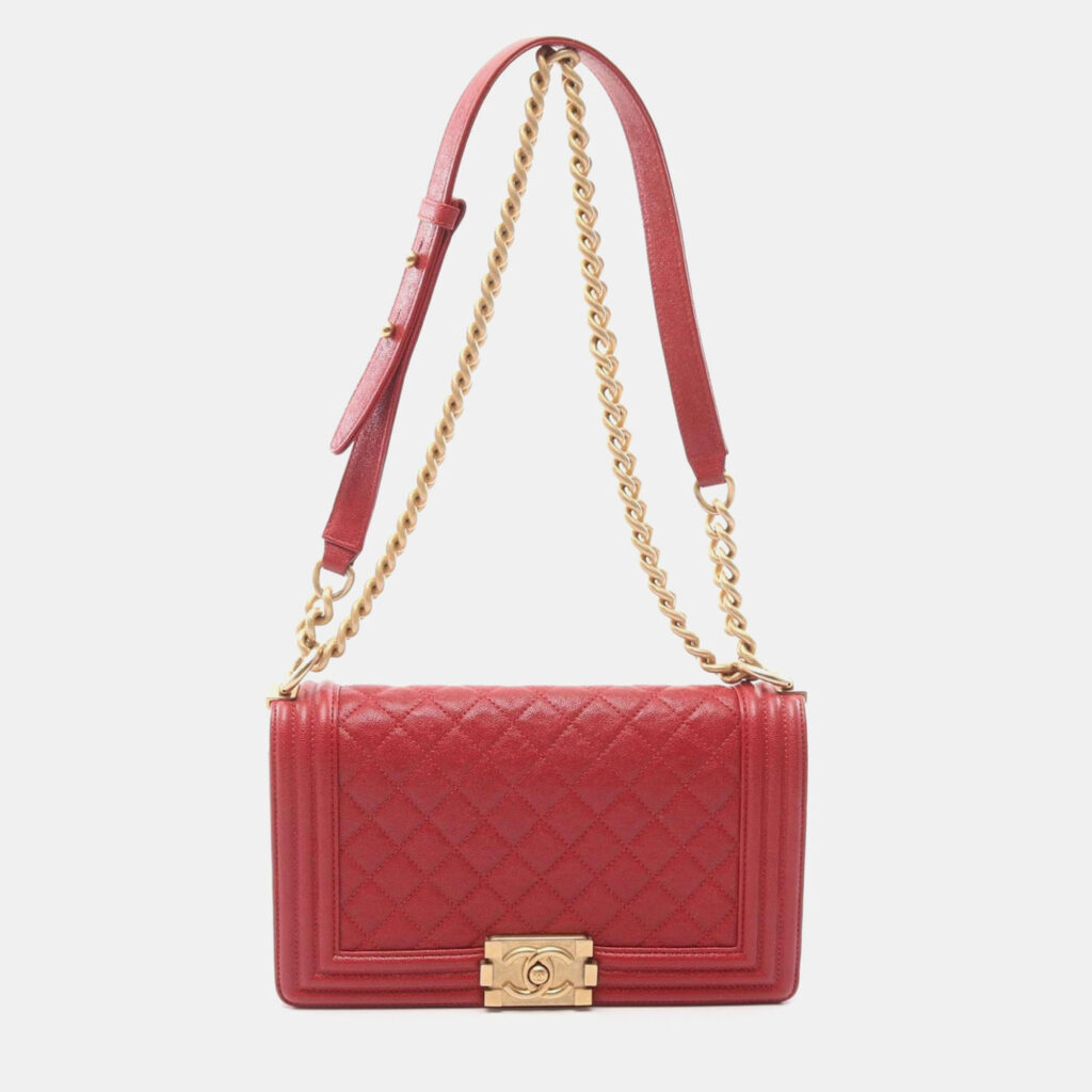 luxury-women-chanel-used-handbags-p1163929-007 Chanel Red Grained Leather Boy Shoulder Bag