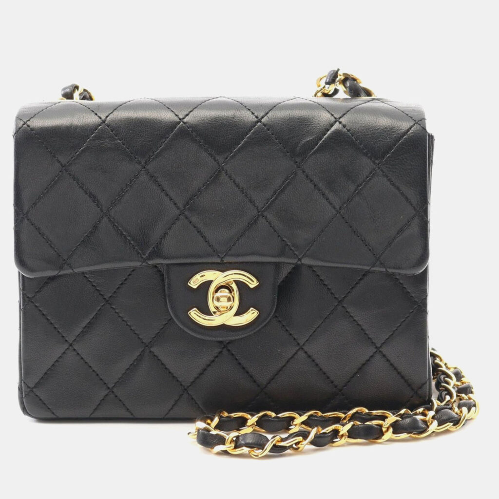 luxury-women-chanel-used-handbags-p1163941-005 Chanel Black Lambskin Quilted Mini Square Flap Bag