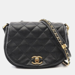 Chanel Black Calfskin Quilted Chain Handle Flap Bag