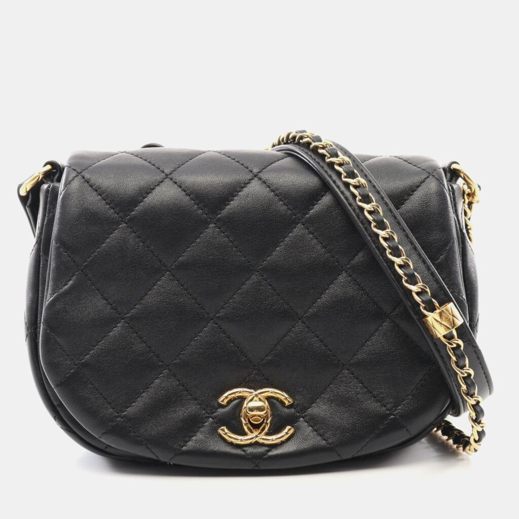luxury-women-chanel-used-handbags-p1163948-004 Chanel Black Calfskin Quilted Chain Handle Flap Bag