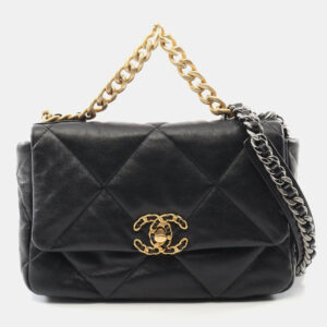 Chanel Black Lambskin Leather Medium 19 Flap Bag