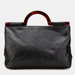 Chanel Black CC Lambskin Tortoise Handle Tote