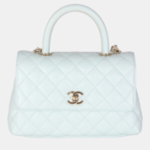 Chanel 21K Blue Quilted Caviar Mini Coco Handle Flap Bag