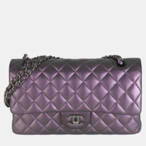 Chanel Purple Quilted Iridescent Lambskin Medium Classic Double Flap Bag