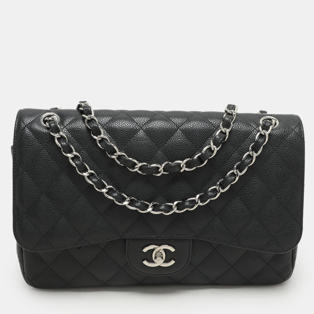 luxury-women-chanel-used-handbags-p1164502-001 Chanel Black Quilted Leather Jumbo Classic Double Flap Bag