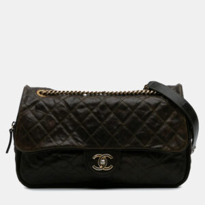 Chanel Brown Large Quilted Glazed Caviar Shiva Flap