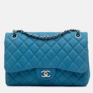 Chanel Blue Jumbo Classic Caviar Double Flap