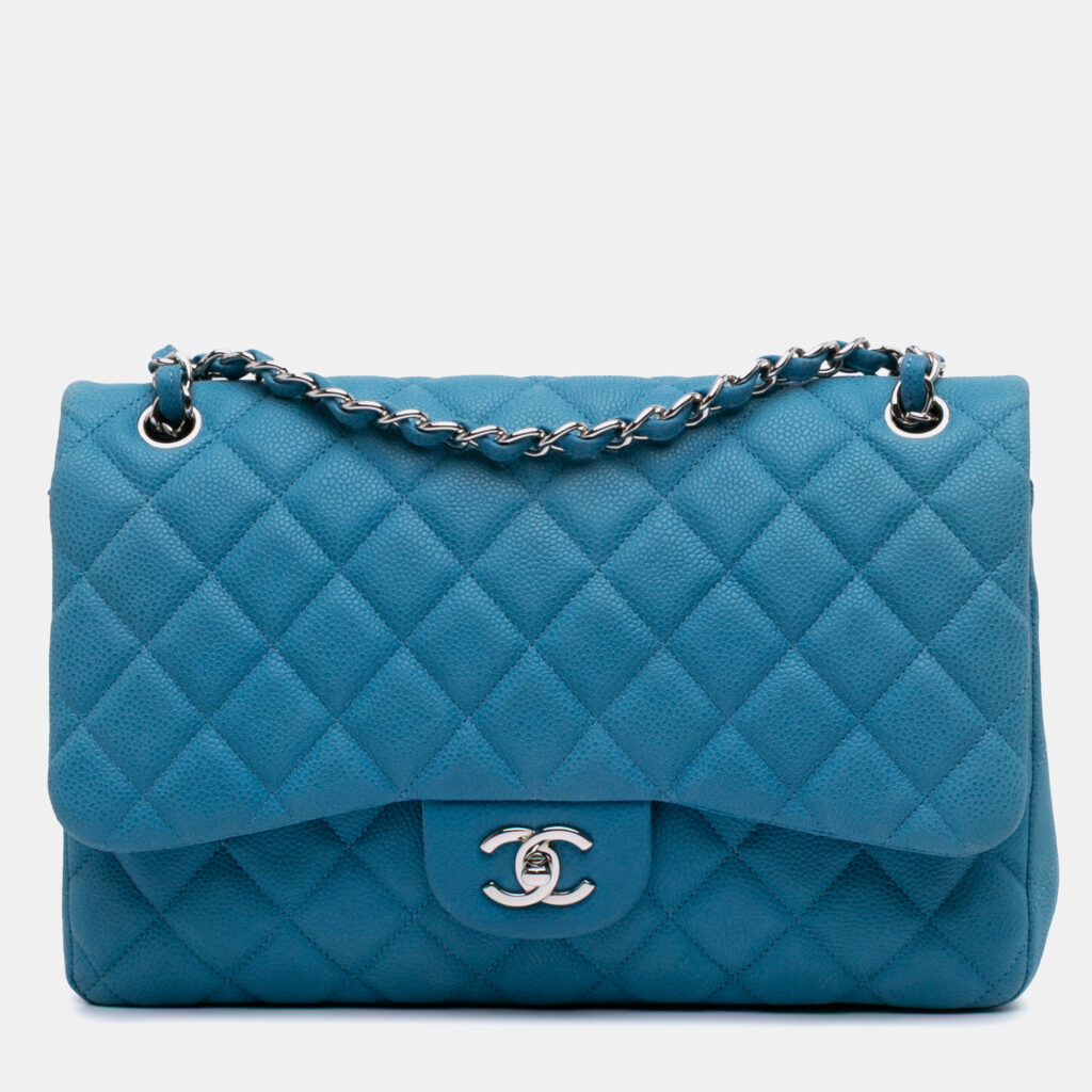 luxury-women-chanel-used-handbags-p1164547-010 Chanel Blue Jumbo Classic Caviar Double Flap