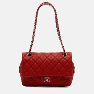 Chanel Orange Medium Quilted Caviar Easy Flap