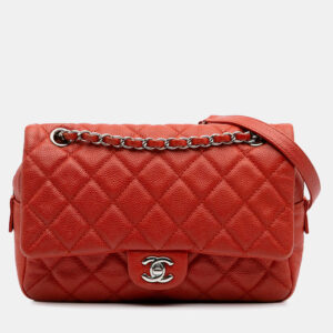 Chanel Orange Medium Quilted Caviar Easy Flap