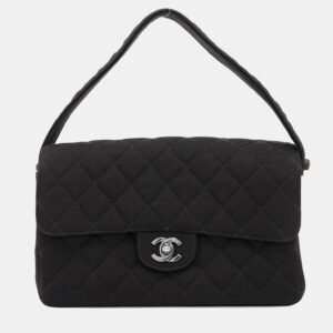 Chanel Flap CC Black Cotton Matelasse Handbag