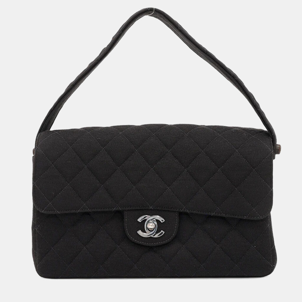 luxury-women-chanel-used-handbags-p1164768-015 Chanel Flap CC Black Cotton Matelasse Handbag