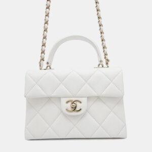 Chanel Matelasse White Caviar Leather Top Handle Bag
