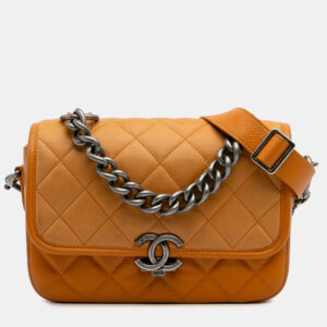 Chanel Orange Small Quilted Iridescent Calfskin and Caviar Daily Carry Flap
