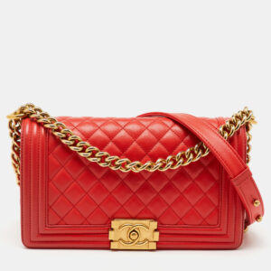 Chanel Orange Quilted Leather Medium Boy Flap Bag