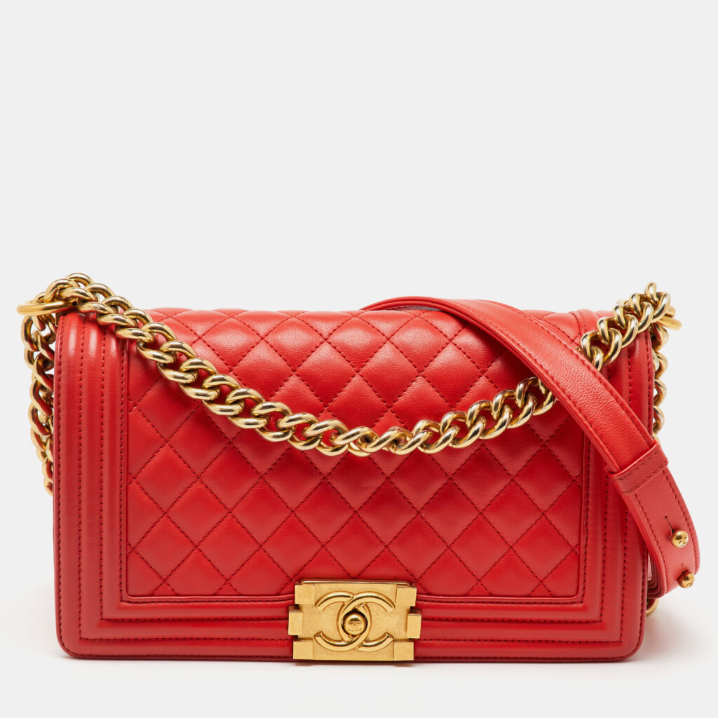 luxury-women-chanel-used-handbags-p1165048-003 Chanel Orange Quilted Leather Medium Boy Flap Bag