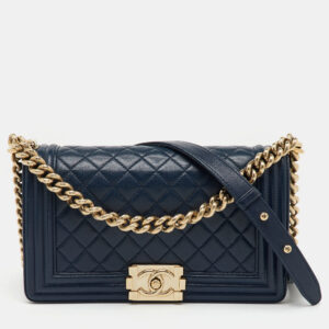 Chanel Navy Blue Quilted Leather Medium Boy Flap Bag