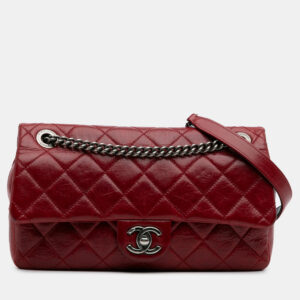 Chanel Red Medium Glazed Calfskin Duo Color Flap