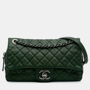 Chanel Green Medium Quilted Iridescent Caviar Easy Flap