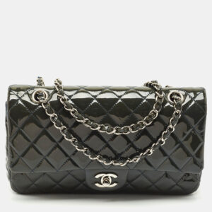 Chanel Teal Blue Quilted Patent Leather Medium Classic Double Flap Bag