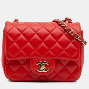 Chanel Red Mini Square Classic Lambskin Single Flap