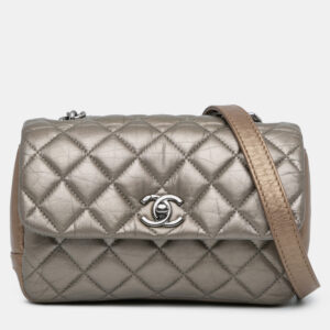 Chanel Brown Mini Quilted Metallic Calfskin Lady Pearly Flap