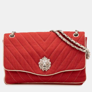 Chanel Red Jumbo Chevron Jersey Leo Lion Flap