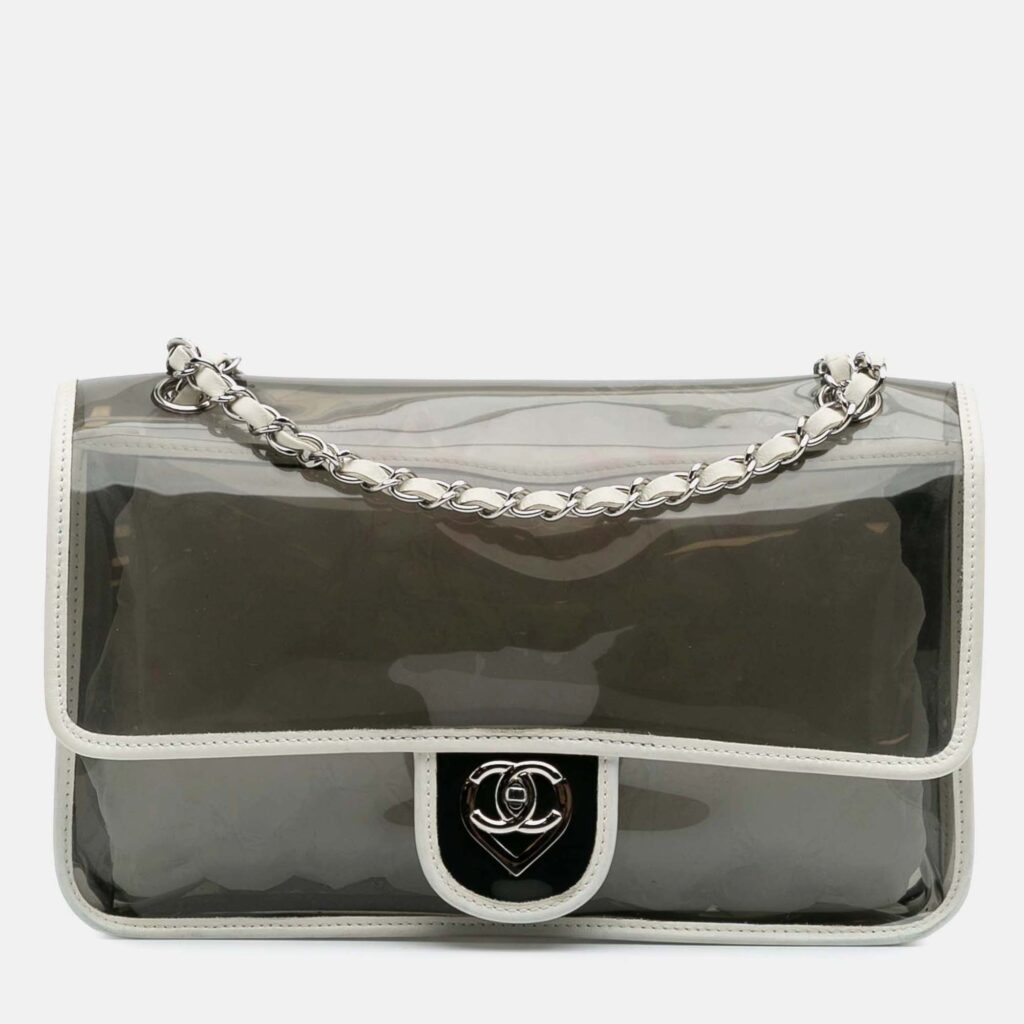 luxury-women-chanel-used-handbags-p1166017-009 Chanel Black White Large PVC and Lambskin Naked Flap