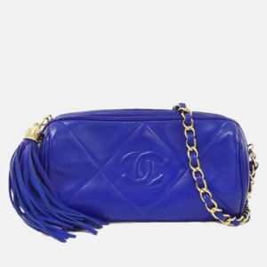 Chanel Tassel CC Blue Quilted Lambskin Leather Barrel Bag