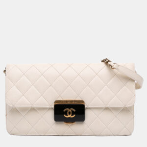 chanel white medium sheepskin beauty lock flap