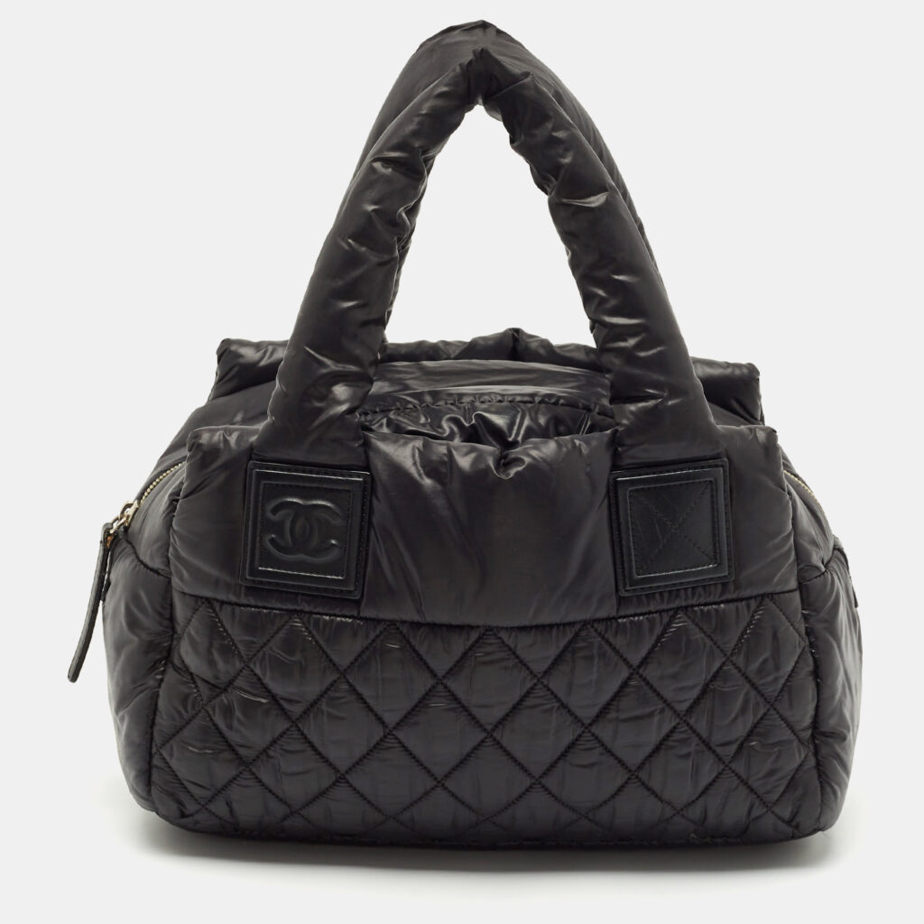 luxury-women-chanel-used-handbags-p1166948-011 Chanel Black Quilted Nylon Coco Cocoon Bowler Bag