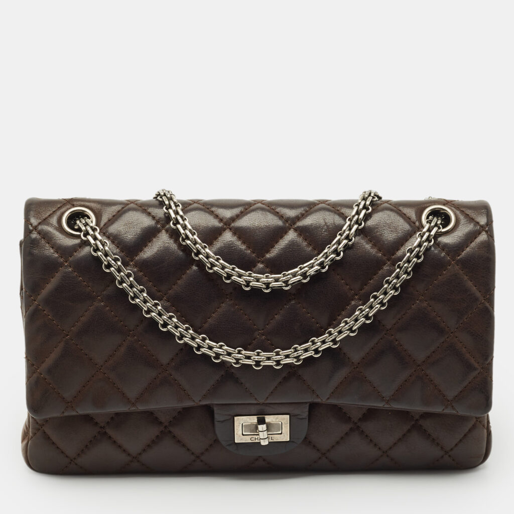 luxury-women-chanel-used-handbags-p1166969-008 Chanel Choco Brown Quilted Iridescent Leather 226 Reissue 2.55 Flap Bag